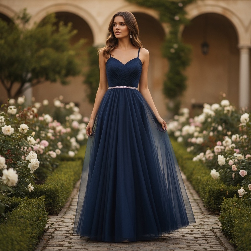Sorella vita navy blue strapless tulle maxi dress navy 8595 bridesmaids dress